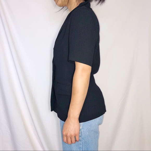 JANLLY Black Short Sleeve Blazer Blouse - Picture 3 of 8